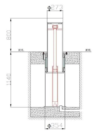 رسم هندسي وتخطيطي للمصدة العمودية